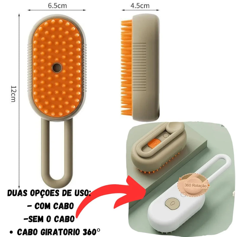 Escova de vapor 3 em 1 para remoção de pelos de animais de estimação