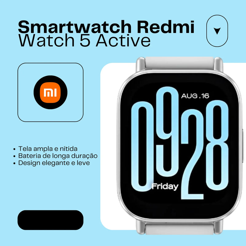 SmartWatch Redmi Watch 5 Active: Relógio Inteligente Moderno e Prático